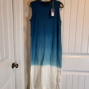Ombre blue and white sleeveless dress with side slits